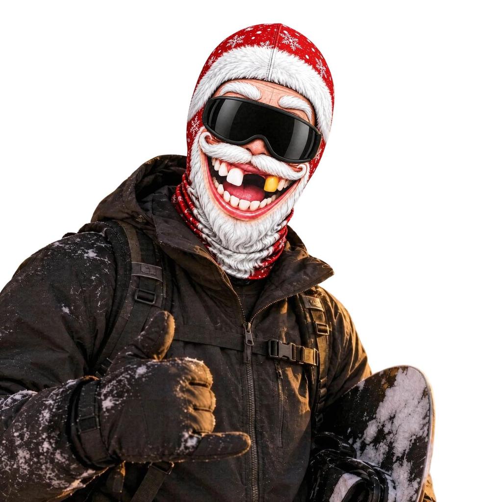 Hombre Viejo Esquía, Divertido Realista 3D Estampado Completo Cara Completa Invierno Cortavientos Sombrero, Gafas de Sol No Incluidas