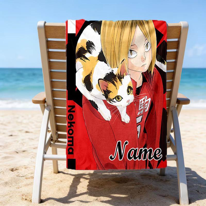 1pc Haikyuu4 Beach Towel with Custom Name, Beach/Swimming/Bath/Picnic/Camping Towel, Suitable for Seaside Beaches