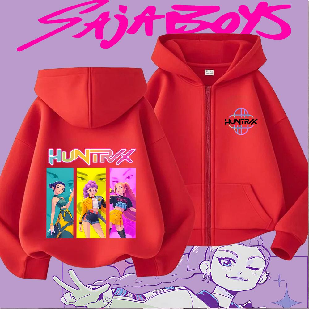 

Kpop Demon Hunters Cartoon Characters Print Autumn Winter Fashion Casual Warm Comfortable Boys Girls Zipper Hooded Sweatshirt 160cm