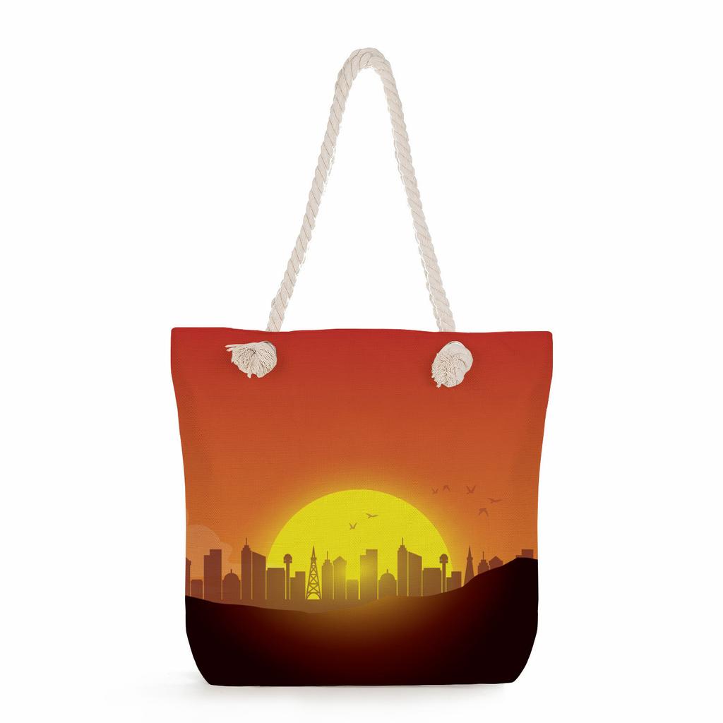 Multifunctional Dubai Architecture Printed Thick Rope Shoulder Beach Bag Casual large capacity handbag 7613