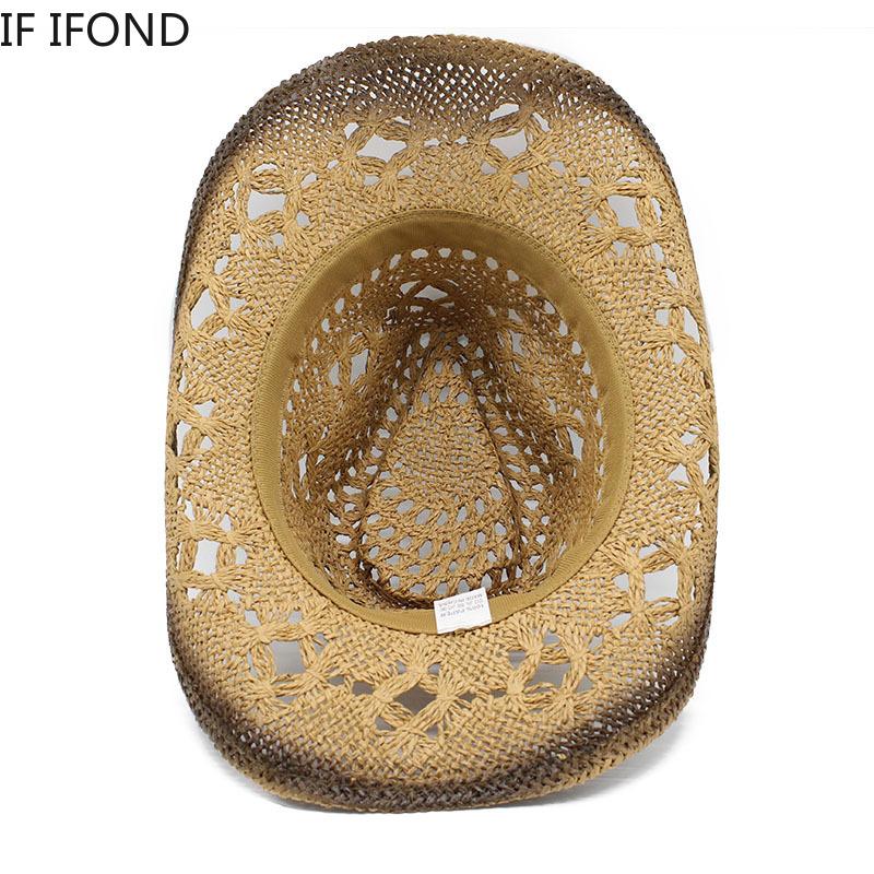 Retro Damen Herren Sommer Sonne Stroh Cowboy Western Cowgirl Hut aushöhlen Strand breite Krempe Rettungsschwimmer Hüte
