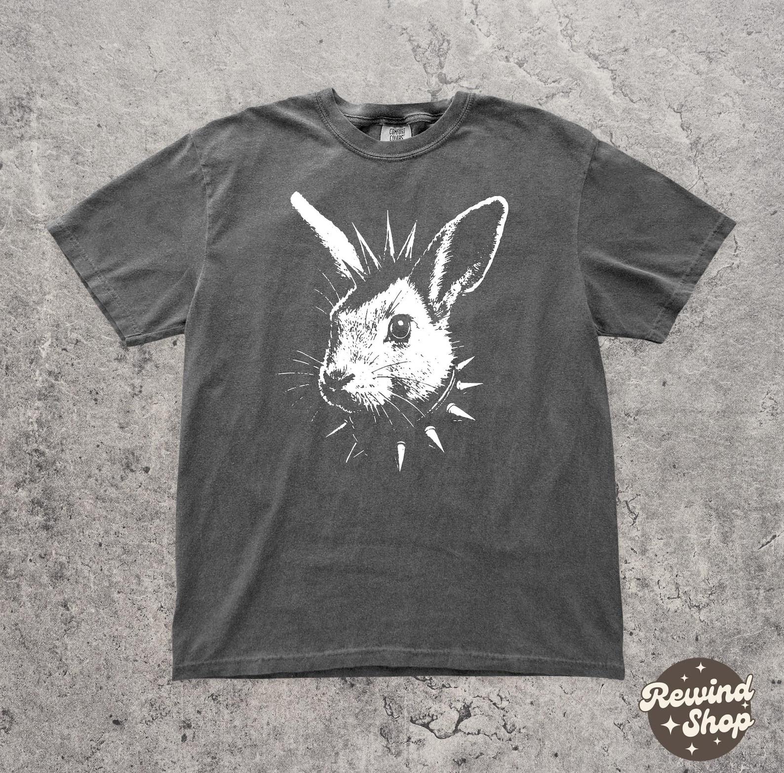 Punk Bunny Rabbit Comfort Colors® TShirt - Goth Rabbit Shirt - Grunge Bunny Lover Graphic Tee XL