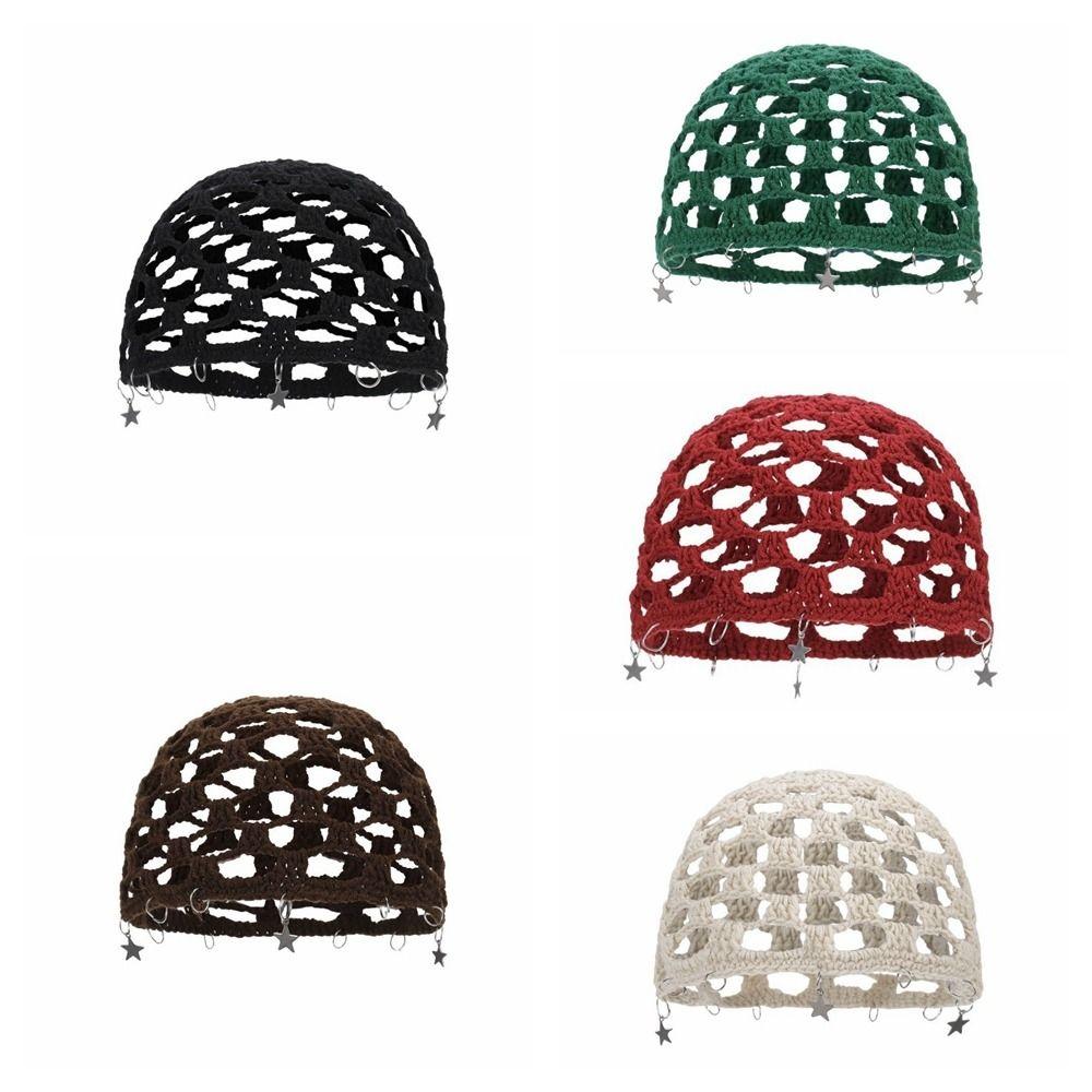 Star Tassels Crochet Hollow Knitted Hat Hollow Out Weave Cap Cute Ethnic Style Hat  Outdoor