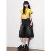 High-Waisted Washed Black Grey Denim Cropped Wide-Leg Pants Women Straight Fit 2026