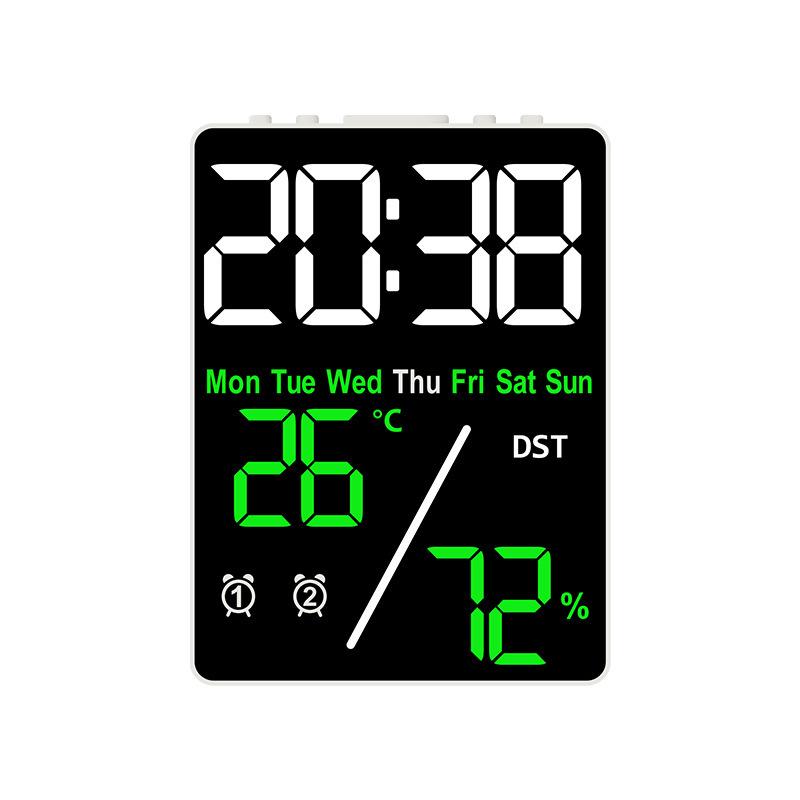 Digital Alarm Clock with Temperature Humidity Week Date Snooze 2 Alarms 3-Level Brightness LED Table Clock 12/24H DST Su