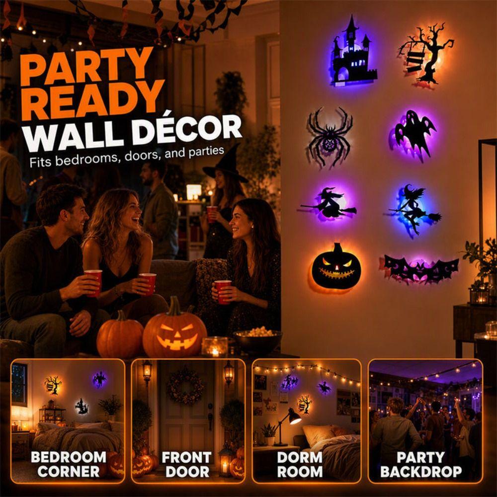 3D Effect Night Light Stickers Hollow Cutout 3D Wall Decals New Halloween Wall Stickers  Home Decor