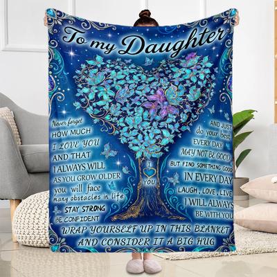 Love And Support For Daughter Flannel Blanket-Soft and Suitable for Sofas,Beds,Offices,Travel,All Seasons,Great Gift for Holidays and Birthdays.