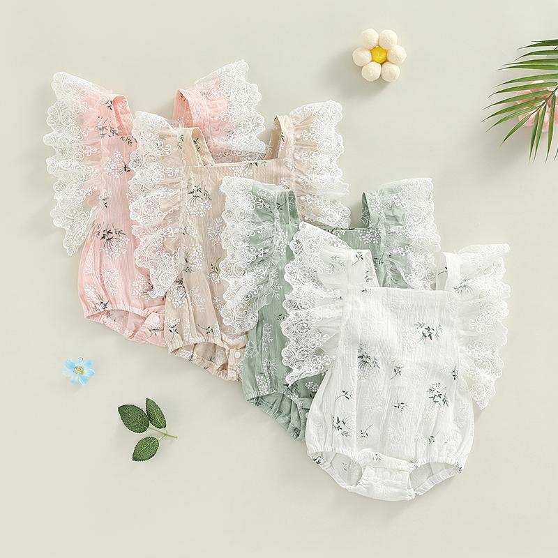 Summer Newborn Infant Romper Cotton Lace Flying Sleeve Floral Baby Girls Romper Jumpsuit Baby Clothing