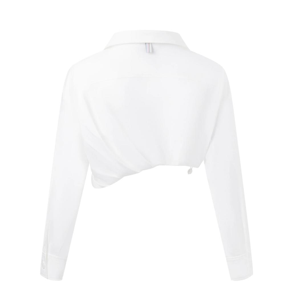 Li Ning Free Growth Solid Color Short Tower Silk Fabric Casual Long Sleeve Shirt Jacket Women Shirts Off-White AFDT152-1