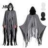 Halloween Kapuzenumhang Sensenmann Kostüm, Gruseliger Umhang mit geheimnisvoller Kostümkopfbedeckung für Erwachsene, Mittelalterliches, Renaissance Cosplay Zubehör Schwingend