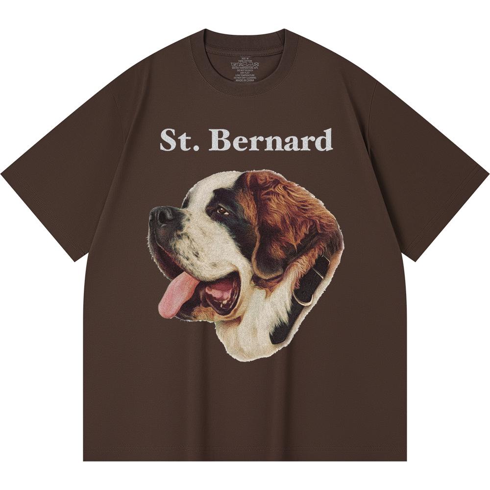 

Футболка из 100% хлопка плотностью 230 г/м2 с принтом сенбернара, забавная футболка из чесаного хлопка в стиле Харадзюку M темный кофе