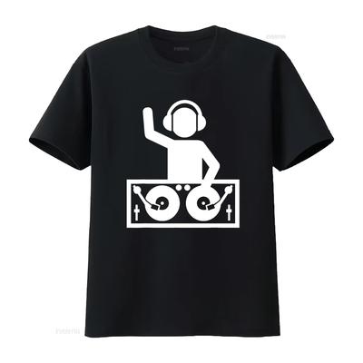 DJ med skivspelare T-shirt vintage Tvättad Bekväm Topp För Vardagsbruk streetwear mode designerkläder Casual Mjuk