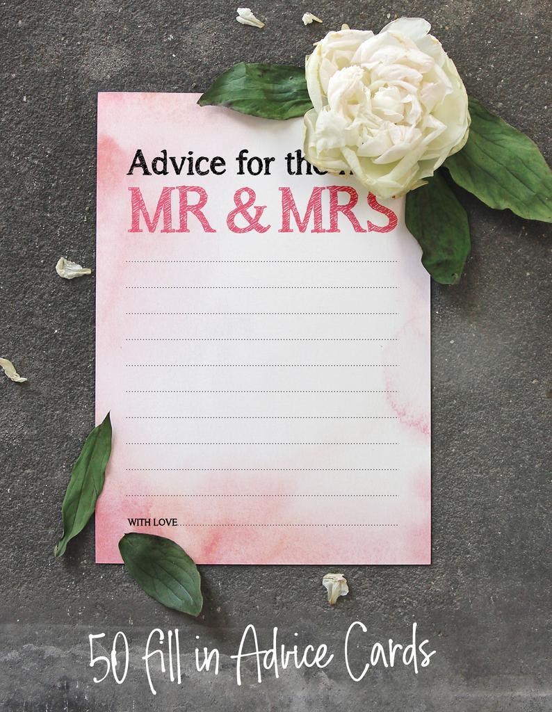 Inkdotpot Conjunto de 50 cartões de conselhos para o novo Sr. e Sra. Black, decoração de casamento, livro de visitas, aquarela alternativa, 5x7 polegadas