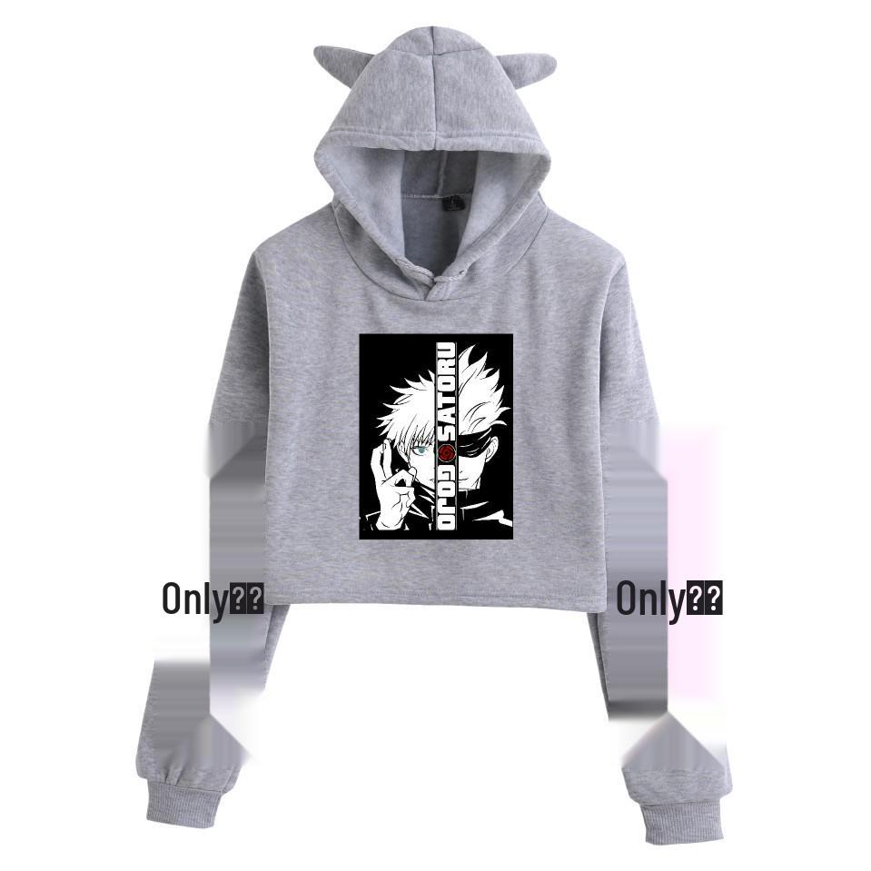 Women's Jujutsu Kaisen Anime Cropped Hoodie - Trendy, Casual, Loose Fit for Spring & Autumn