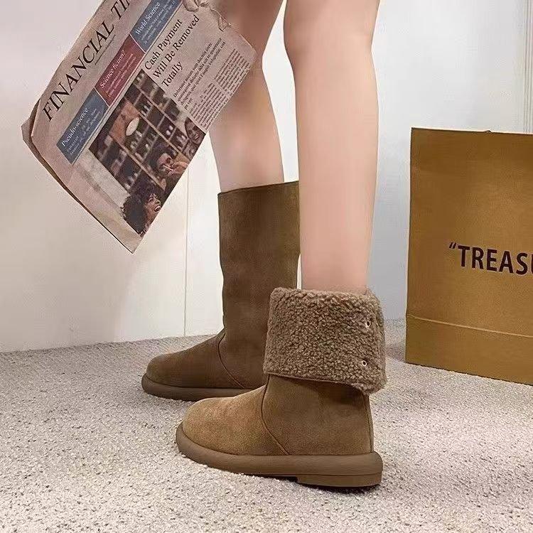 Fleece Thickened Comfortable Warm Snow Boots Suede Short Boots Thick Heel Sleeves Martin Boots Fashion Boots 35