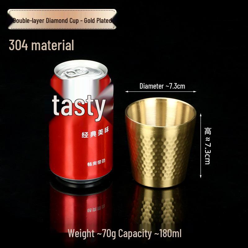 Korean Industrial Style 304 Stainless Steel Double-Walled Gold Beer Mug and Tea Cup