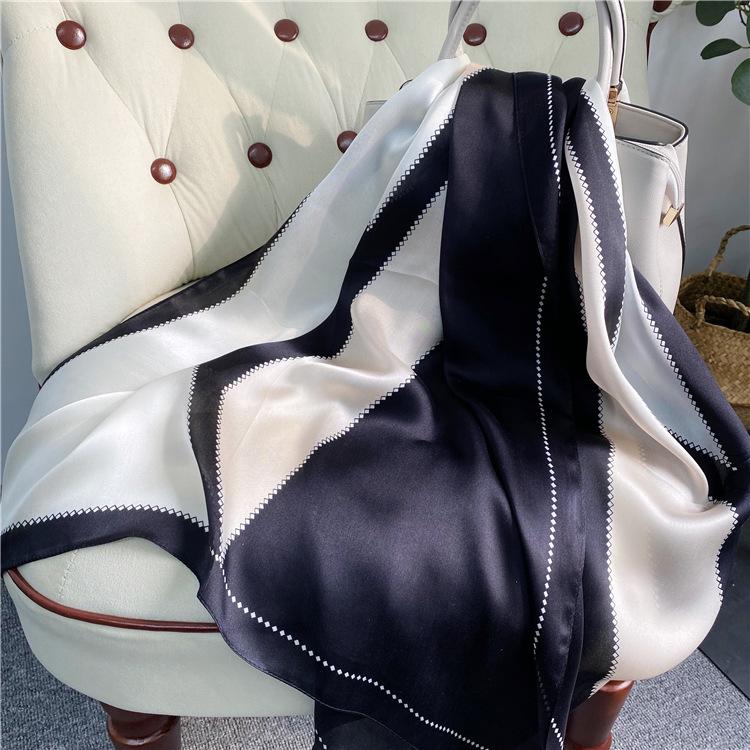 Silk Silk Scarf Women'S Spring, Summer, Autumn And Winter Georgi Satin Mulberry Silk V-Shaped Scarf Shawl Dual-Purpose Manufacturer Elegant