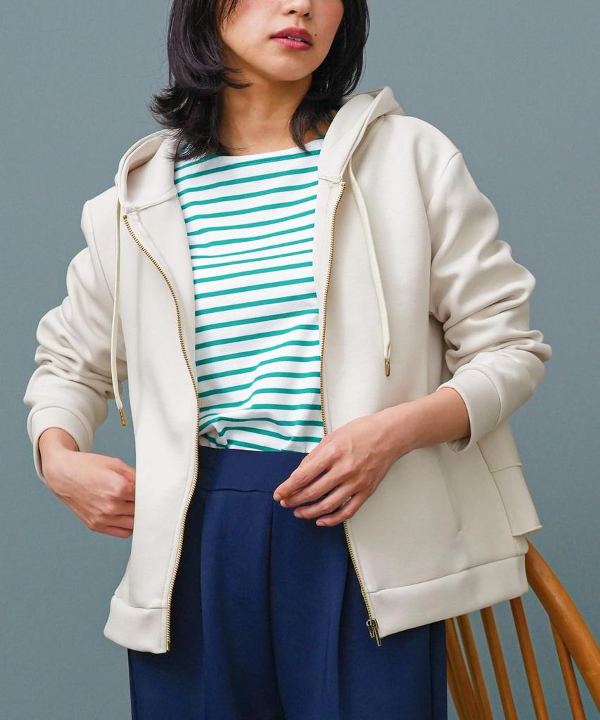 Milliandeni Back Frill Long Size M Women's Zip-Up Hoodie, Sleeve, Ivory,