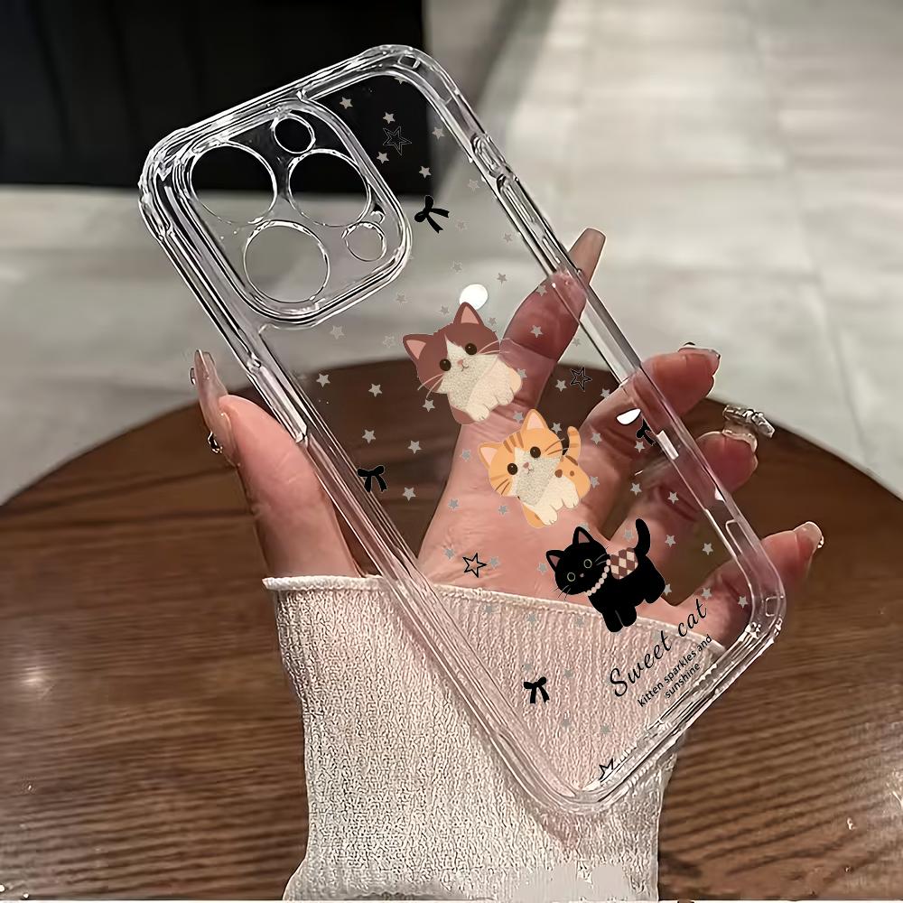 Cat Star TPU transparent phone case suitable for iPhone 17 16 15 14 13 12 11 Pro/Max/Plus anti drop and shockproof back cover