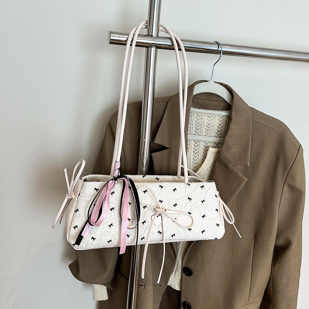 French Bow Ribbon Underarm Shoulder Bag Fashion Sweet Commuting Stick Underarm Bag Zipper Cute Small Design Shoulder Bag