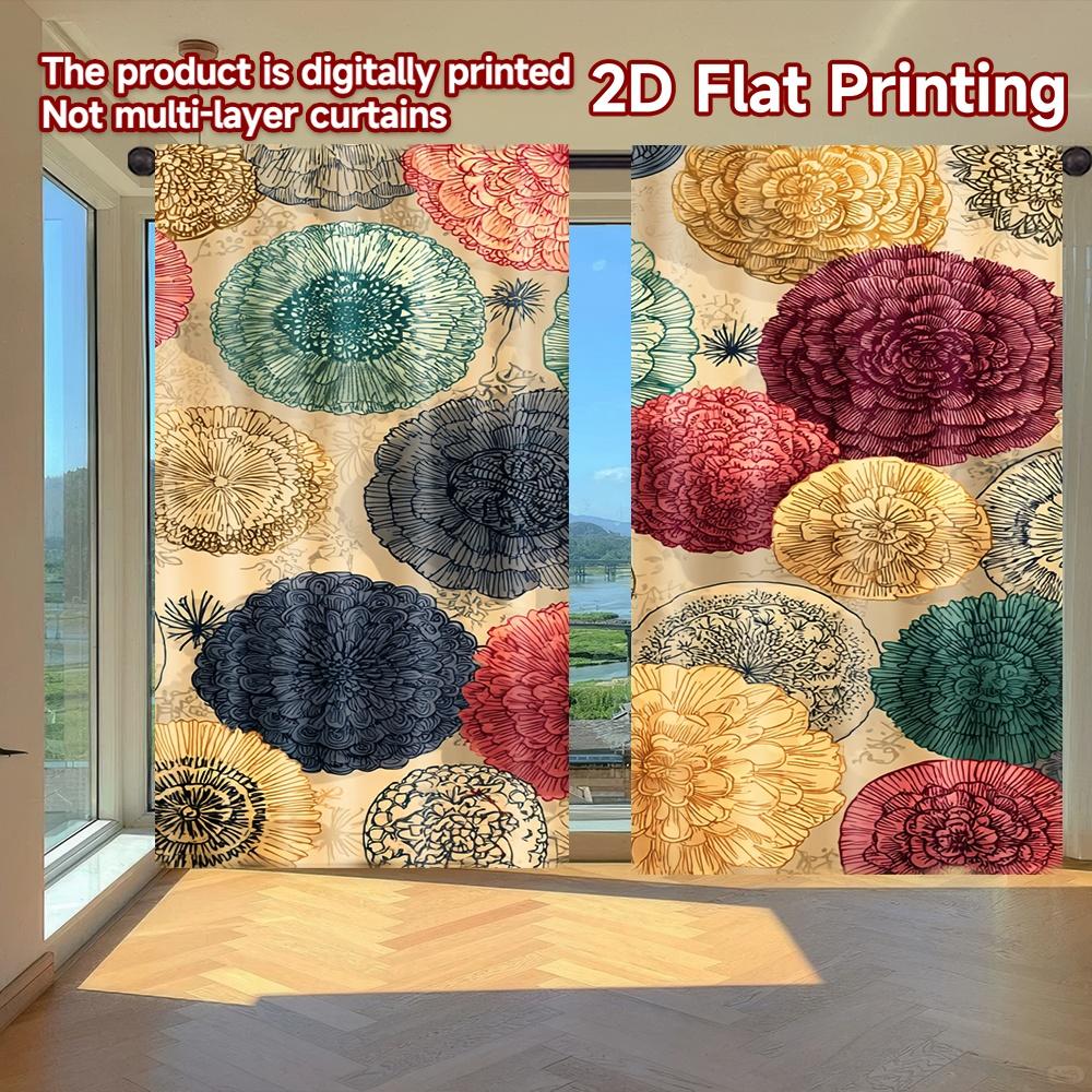 

Flat Printing Curtains Without Rod Floral Mandala Design April Fools Is Day Festival Popular Drapes Set Of 2 Made Polyester W100*H70(CM)-Hooks&1PCS