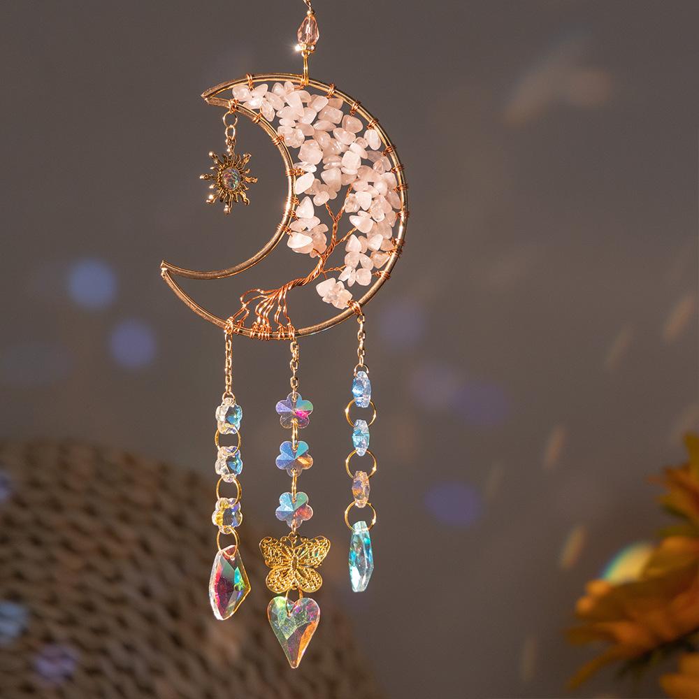 European and American powder crystal moon life tree car hanging crystal gravel crystal jewelry Pollen moon tree of life sunshine catcher