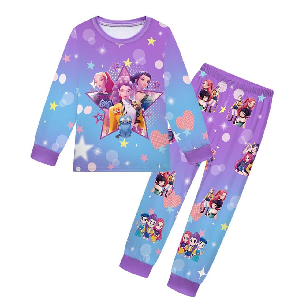 2 Stück K-Pop Dämonenjäger Kawaii Pyjama-Set Mädchen Cosplay Nachtwäsche Anime Langarm-Oberteile + Hose Geschenk für Fans