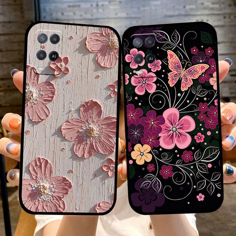 For Oppo A54 4G Case Black Silicone Soft TPU Shockproof Phone Cases For Oppo A54 Painted Phone Cover CPH2239 Protective Fundas