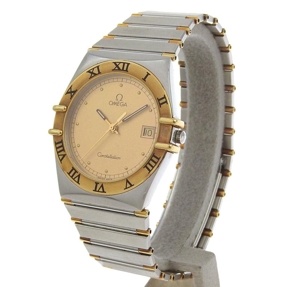 Omega Constellation Watches Date goldDial Stainless Steel Quartz Analog Display Mens Used