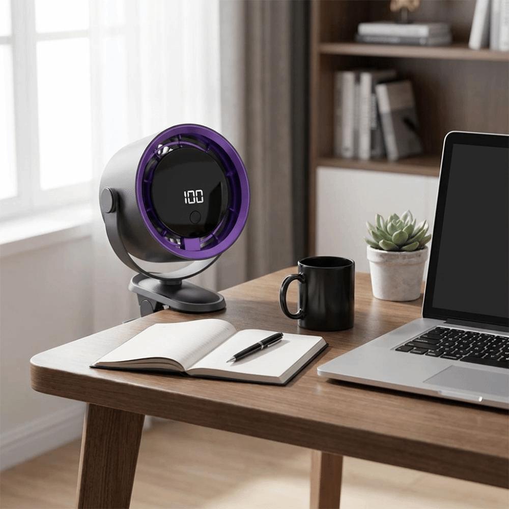 Long Lasting Battery Mini Fan Display Screen USB Fan Easy Carry Desktop Clip Fan  Office Use