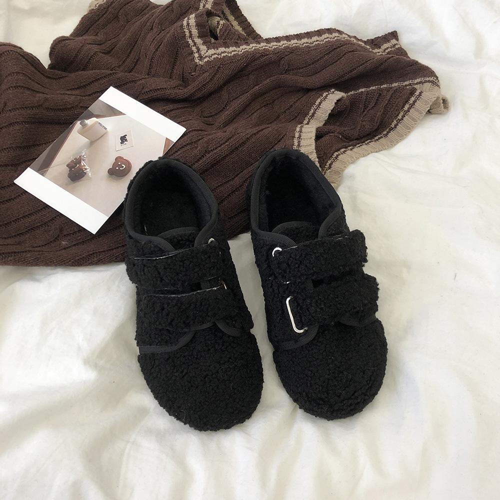 

Модные туфли на плоской подошве из овечьей шерсти, женские мокасины с липучкой из шерсти и меха, зимние хлопковые туфли для женщин, балетки, сетчатые мокасины знаменитостей с плюшем и мехом 7.5 чёрный