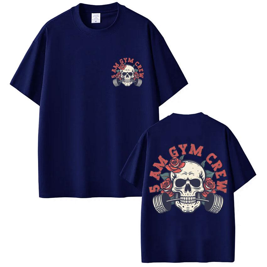5 Am Gym Crew Skeleton Graphic T Shirt Unisex Women Fashion Aesthetic Gothic Tshirt Oversized Cotton Casual Tshirts Streetwear