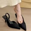 Blue Memory! Retro Suede Side Empty Pointed Tip Thin Heel Sandals Women'S Spring And Spring Commuting Bag Head Empty Sandals