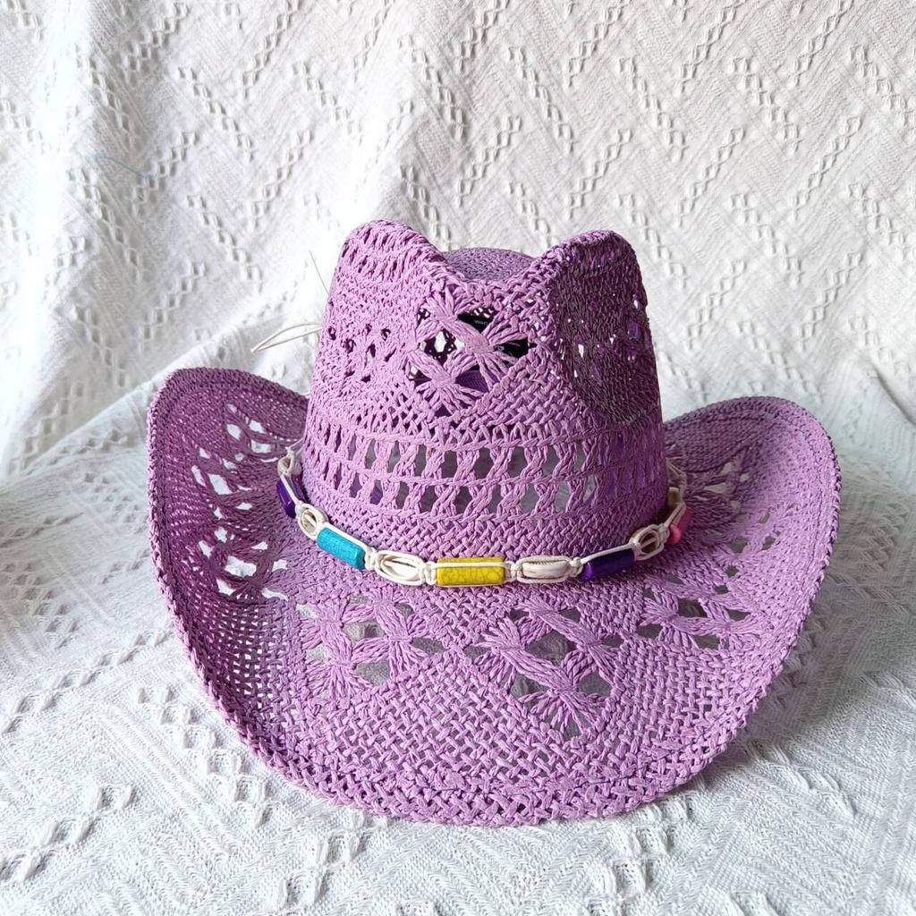 Cappelli Gialli Estivi da Uomo Stile Western Intrecciati a Mano in Paglia Cappello Jazz da Sole da Spiaggia Cappellino da Cowgirl Donna Rosa Shocking Monocolore Sombrero Uomo