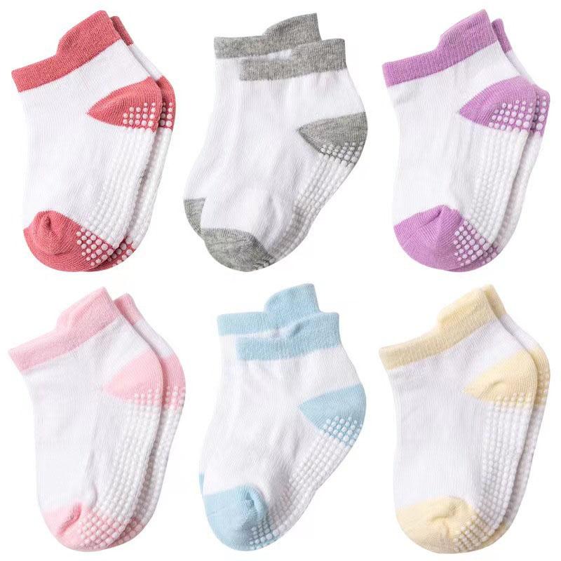 6 Pairs a Lot Baby Floor Socks Infant Cute Stripe Thin Adhesive Socks Kids Girls Candy Color Non Slip Socks