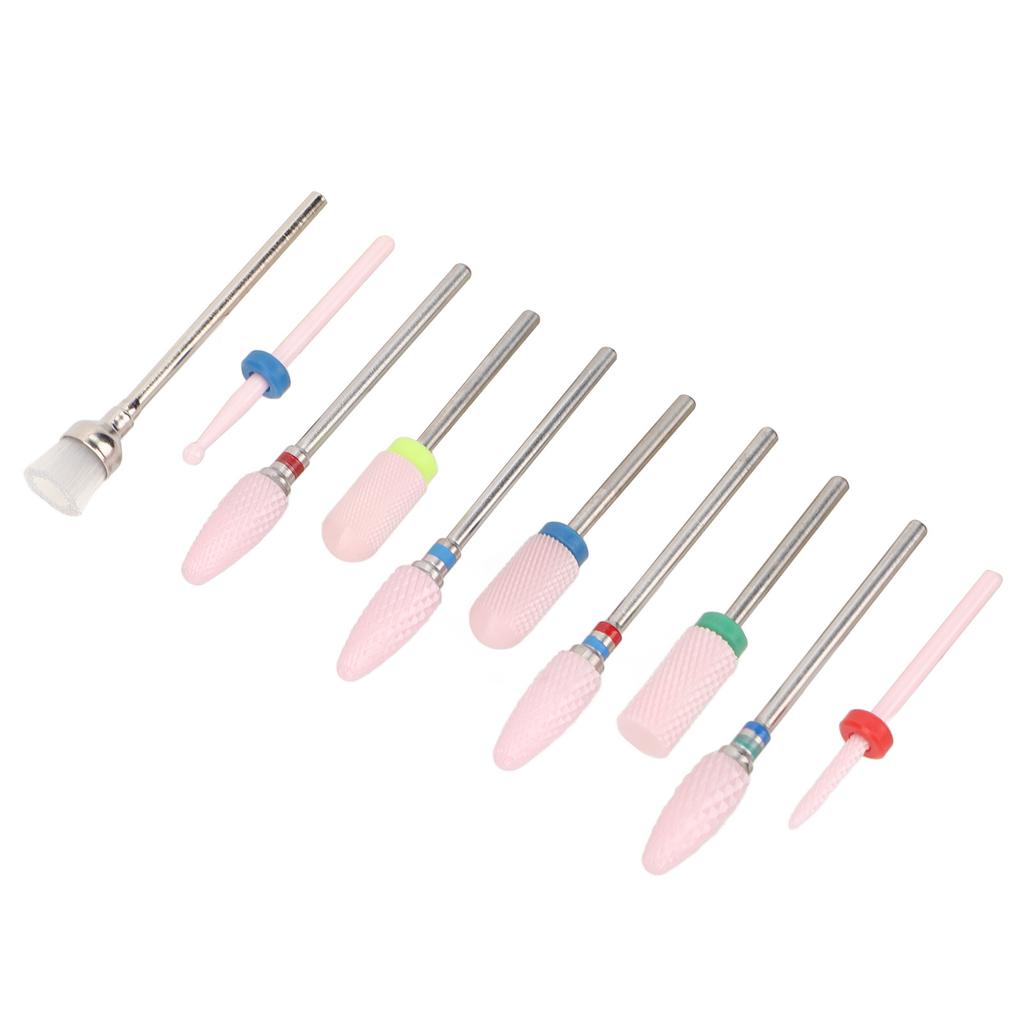 10pcs Nail Drill Bit Portable Ceramic Cuticle Remover Bits with 20 Hole Storage Box for Nail Artist