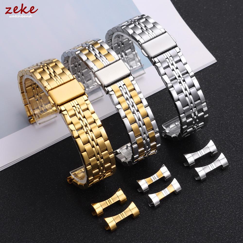18/20/22/24mm Stainless Steel Watch Band Curved / Flat End Metal Bracelet Silver Gold Black Folding Buckle Universal Watch Strap
