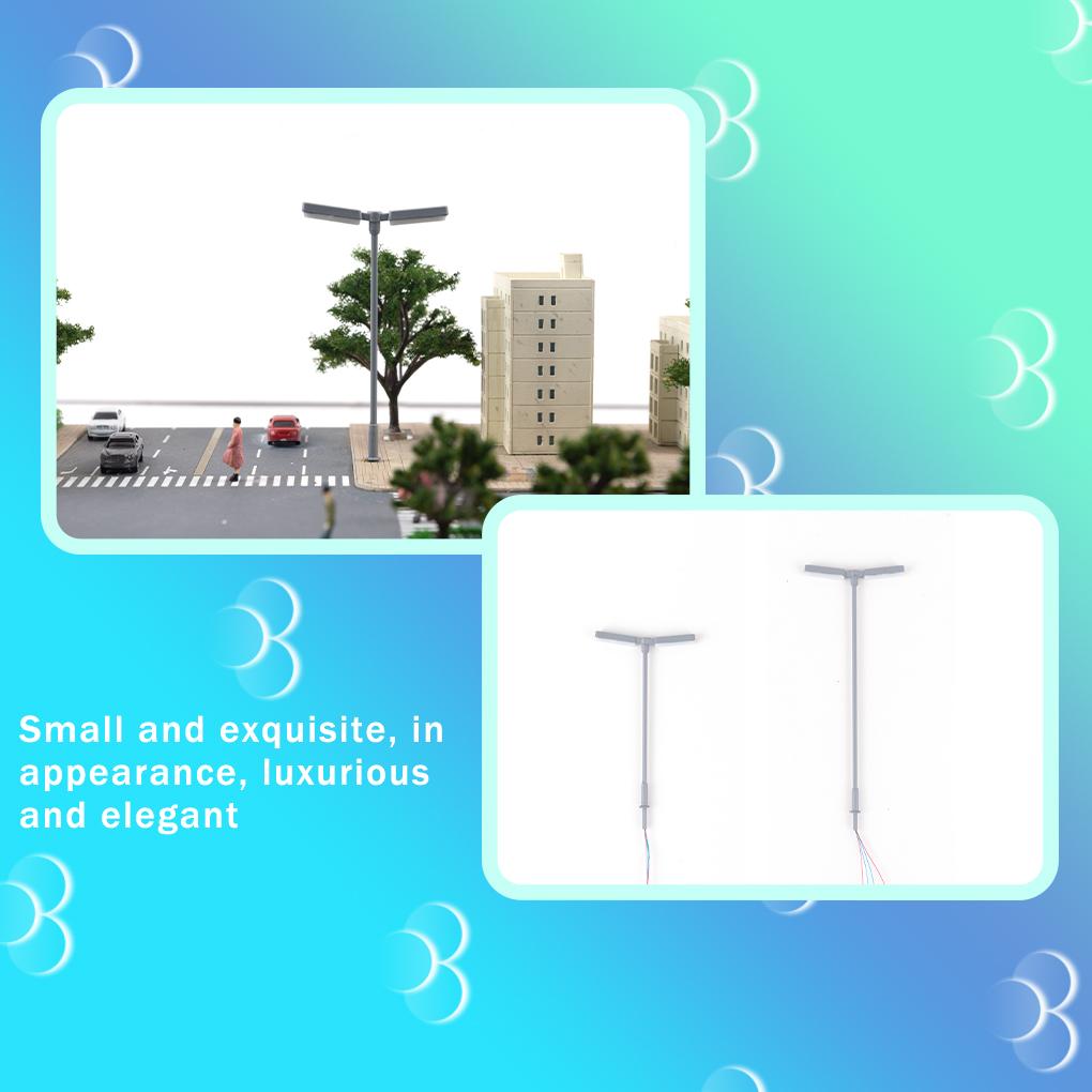 1:150/1:87 Doppelkopf LED Lampe Miniatur Stahlrohr Modellbau Straßenlaterne Exquisite DIY Nachtlicht Boden Garten