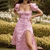 BITCED Women's Dress: Elegant Floral Print Split-Hem Fashionable Resort Strapless Dress