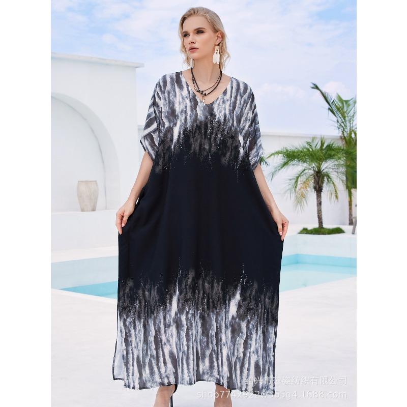 Blouse de plage coton humain imprimé ample robe de vacances bikini protection solaire chemise maillot de bain veste châle