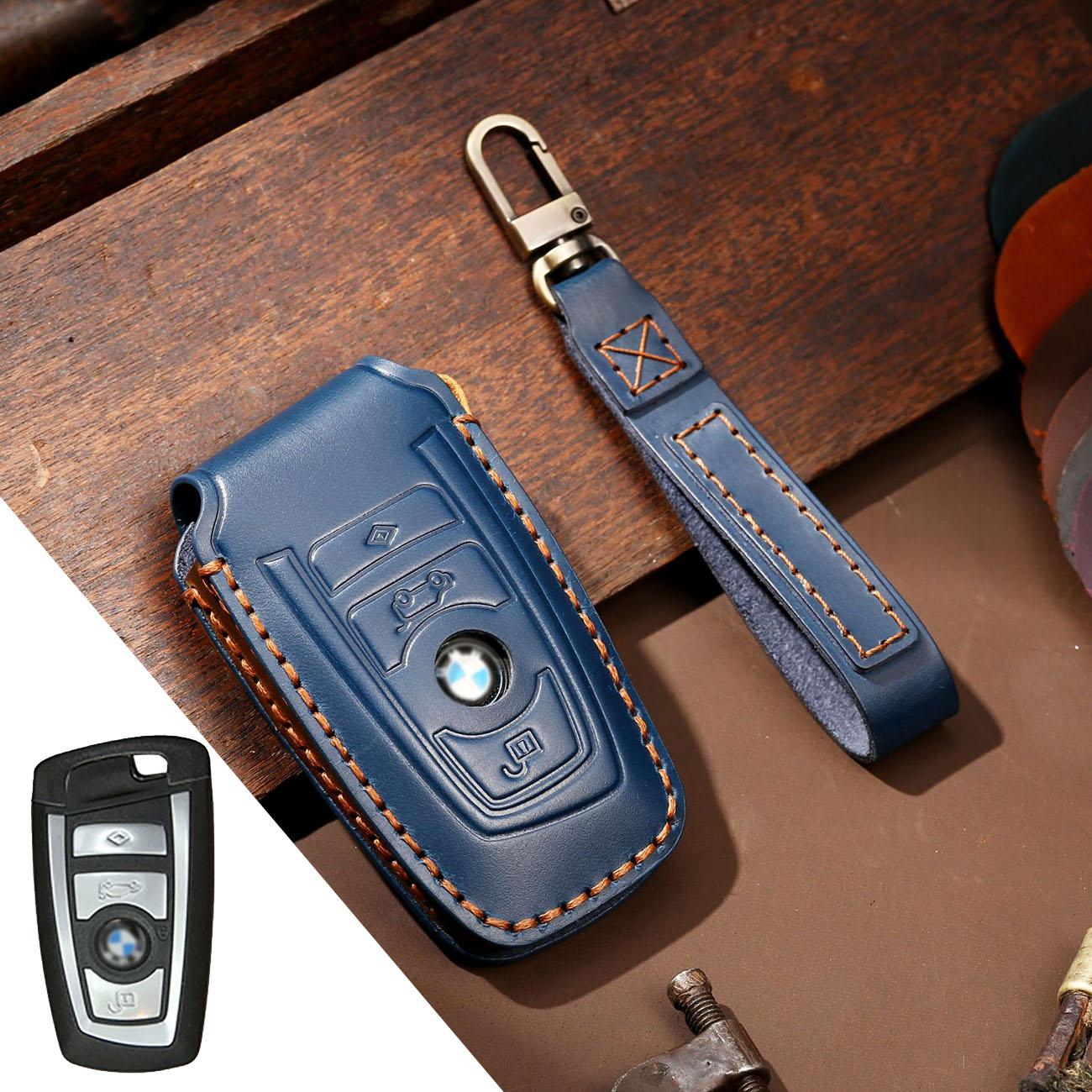 

GUSHIBEI Роскошный кожаный чехол для ключей ручной работы для BMW синий