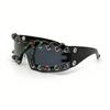 Cyberpunk Y2K Frameless Punk Flash Diamond Sunglasses Metal Ring Rivet Retro Futuristic Party Sunglasses