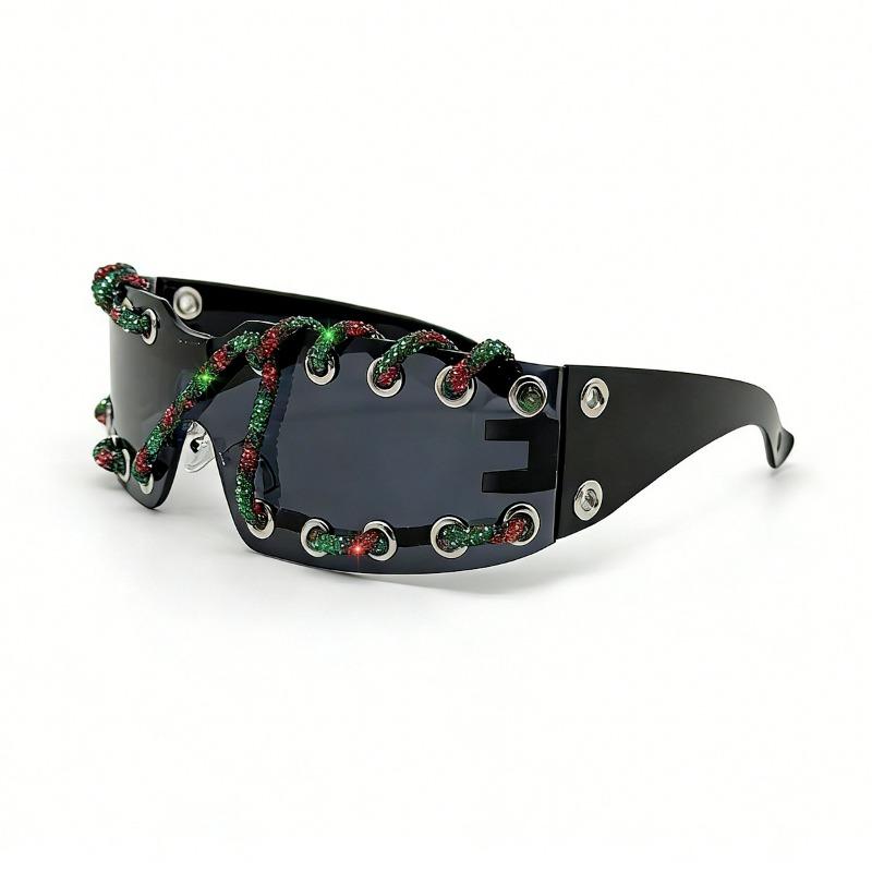 Cyberpunk Y2K Frameless Punk Flash Diamond Sunglasses Metal Ring Rivet Retro Futuristic Party Sunglasses