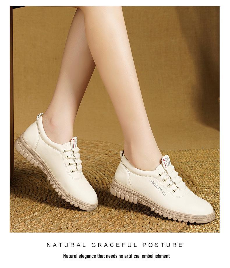 Women's Fleece-Lined White Leather Sneakers: Warm Winter Fashion - Soft Upper & Casual Style for Middle-Aged and Elderly.