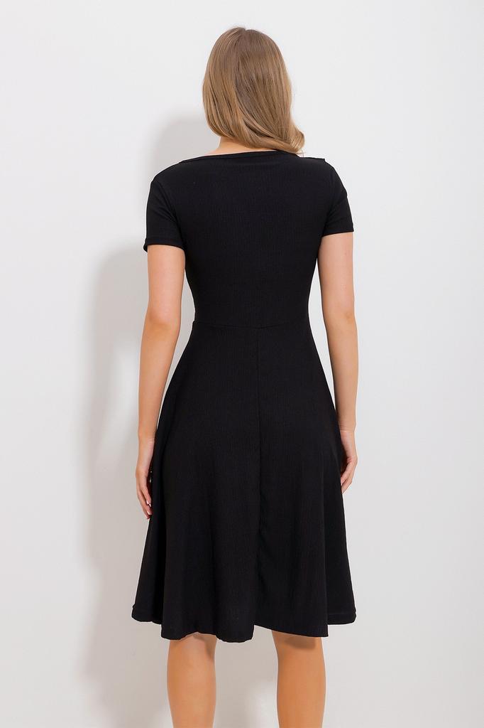 Women's Dress New Season Fashion Blue V-neck Ruffled Midilength Knitted Dress