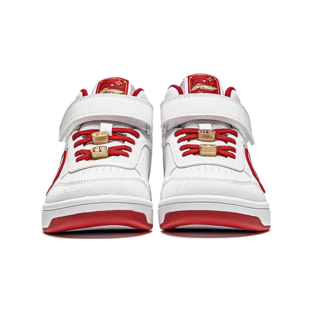 Li Ning Kids Non-Slip Mid-Top Skate Shoes Kids Sneakers White Red YKCS184-9