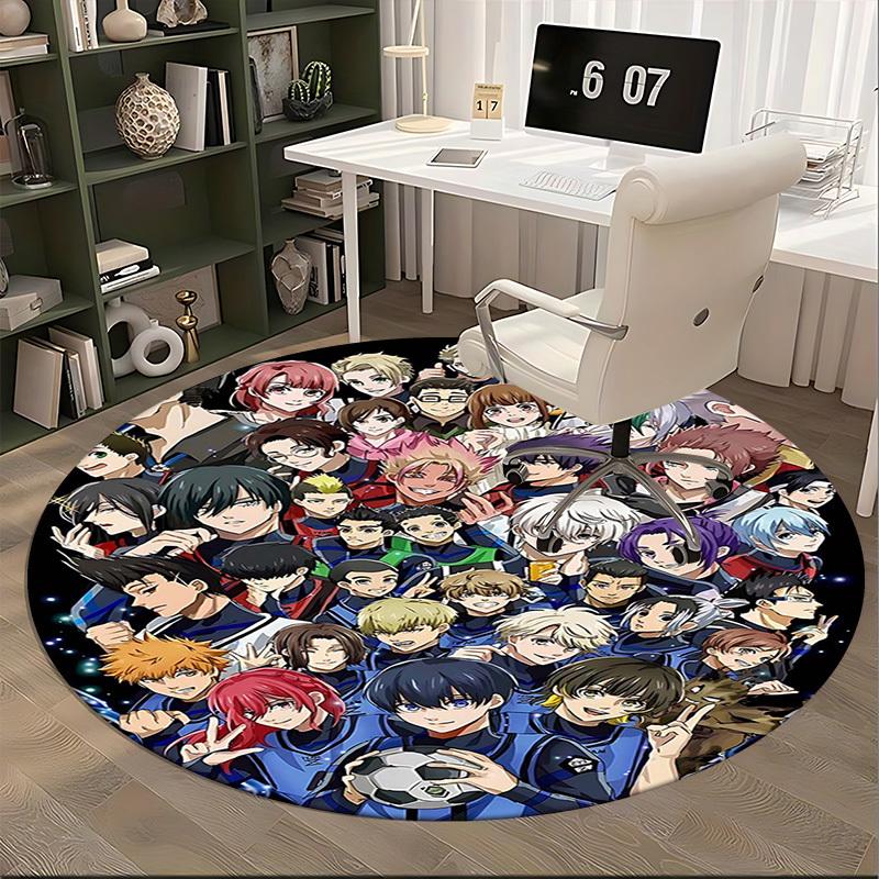 1pc Anime Characters Round Carpet - Office Chair Mat, Non-Slip Rug for Anime Lovers - Decorative Floor Covering for Home