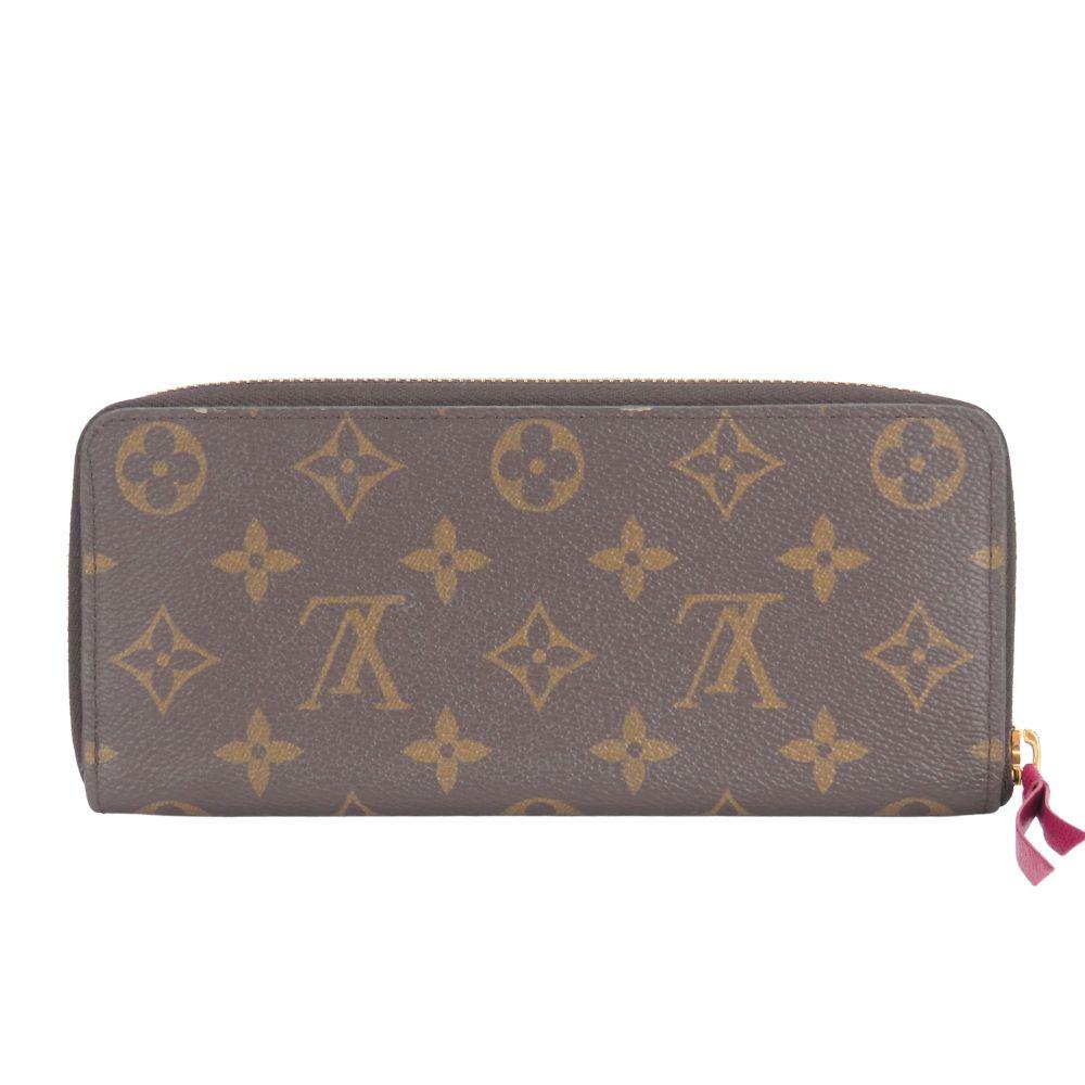 Used LOUIS VUITTON Purse Portefeuille Clemence M60742 Monogram Fuchsia Brown Zip Around