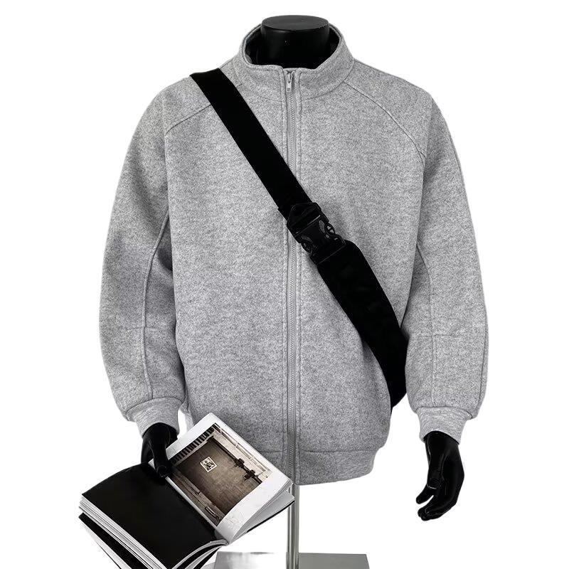 Herren Plus Size Stehkragen Reißverschluss Sweatshirt Jacke - Herbst/Winter Reine Baumwolle Frottee Lässig Sportlich Strickjacke