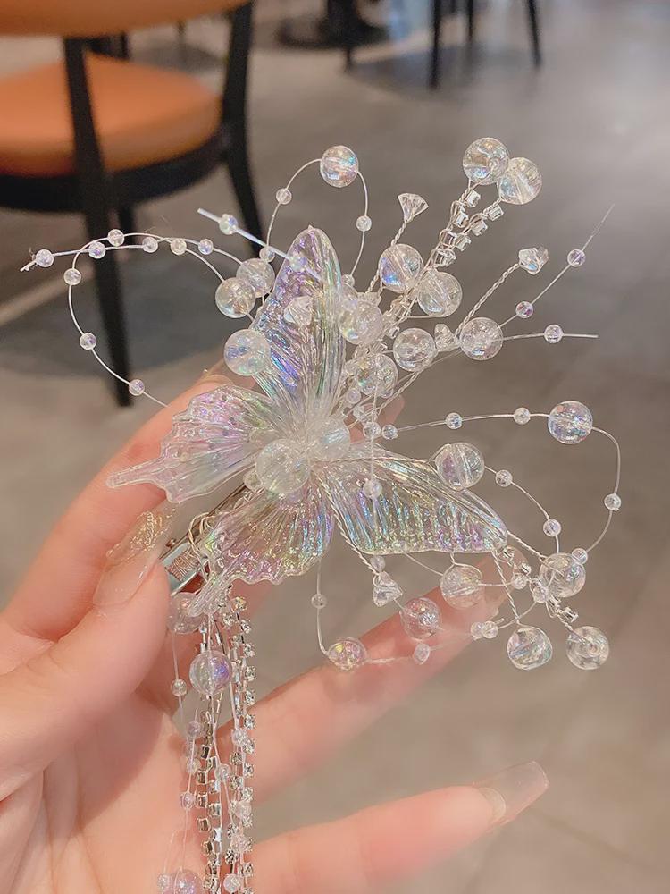 Elegant Crystal Butterfly Tassel Hairpin - Exquisite Ancient Style Hanfu Bridal Headdress